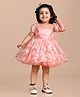 Titrit Half Sleeves Rubber Print Fit And Flare Net Party Frock - Peach