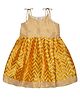 Young Birds Silk Sleeveless Chevron Designed Foil Printed Shoulder Tie Up Ethnic Dress - Yellow