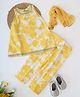 Qvink Sleeveless Colour Splashed Printed & Lace Embellished Kurta & Pyjama With Dupatta - Yellow