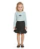 Peppermint  Full Sleeves Crown & Bow Applique Top With Frill Hem Detailed Skirt Set -Green