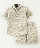 Knotty Kids Half Sleeves Shooting Printed Shirt & Shorts - Olive Green