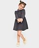 Mi Arcus Baby Girl Cotton Full Sleeves Corduroy Collar Fit & Flare Dress Dark Grey