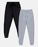 Kiddopanti Pack Of 2 Unisex Solid Track Pants - Jet Black & Grey Melange