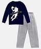 Kiddopanti Cotton Full Sleeves Sports Theme Football Player Printed Tee With Pajama - Navy & Grey Melange