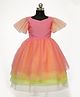 HEYKIDOO Short Sleeves Organza & Net Solid Birthday Party Wear Frock-Peach