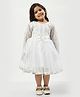 Bella Moda Full Sleeves Sequin Embellished & Embroidered Layered Bow Detailed Fit & Flare Satin Dress - White