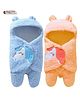 Babyzone Unicorn Embroidered Solid color soft Hooded Wearable Blanket For Baby Boys and Girls Pack of 2PcBlue & Orange