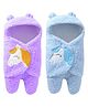 Babyzone Unicorn Embroidered Solid color soft Hooded Wearable Blanket For Baby Boys and Girls Pack of 2PcBlue & Purple