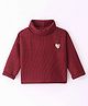Little Kangaroos  Full Sleeves Light Winter Wear Turtle Neck Top with  Sequins Heart Embroidery - Maroon