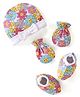 Babyhug 100% Cotton Knit Floral Print Cap Mittens & Booties - Multicolor
