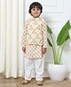 READIPRINT Full Sleeves Floral Motif Printed Kurta And Pyjama With  Nehru Jacket - Peach