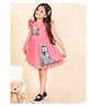 Lilpicks Couture Cap Sleeves Owl & Polka Dots Printed  Fit & Flared Dress - Pink