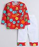 Little Clothing Unisex Full Sleeves All Over Smiley Face Printed Shirt With Pajama - Red