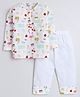 Little Clothing Full Sleeves Beach Theme Printed Tee  And Pyjama Set - White