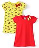 Babyhug Single Jersey Knit Half Sleeves Frock With Floral Print Pack of 2 - Yellow & Red
