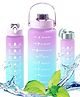 House of Quirk 3 Pc Sticker Water Bottle with Straw, Sports Water Bottles with Handle, Leak Proof Drinks Bottle BPA Free (Purple/Blue, 2Litre+900ml+350ml)