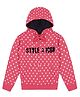 Plum Tree Full Sleeves Polka Dot Printed & Reversible Sequin Embellished Style Icon Text Detailed Hooded Sweatshirt - Magenta Pink