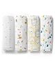 haus & kinder 100% Cotton Muslin Swaddle Woodland Elephant Lion & Dot Print  Pack Of 4 - Multicolor