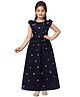 Aarika Frill Cap Sleeves Sequin Polka Dot Detailed Embellished Fit & Flare Gown - Navy Blue