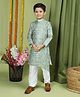 Tabard Full Sleeves Leaf Motif & Geometric Pattern Printed Kurta & Pyjama Set - Green