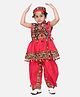 BownBee Navratri Theme Sleeveless Banjara Embroidered & Mirror Work Embellished Kediya Kurta Dhoti With Coordinating Cap -  Pink