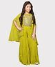 Betty By Tiny Kingdom Georgette   Cape Sleeves Sequin  Embellished & Embroidered Choli & Sharara With Shrug Set - Lemon Green