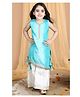 Kinder Kids Sleeveless Bandhej Designed & Sequin Placket Embellished Asymmetrical Kurta With Sharara - Blue