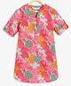 Campana  100% Cotton Three Fourth Sleeves  Floral Printed Kurta - Pink & Green