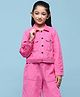 BIBA Full Sleeves Fur Striped Pattern Jacket - Pink