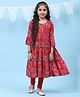BIBA Three Fourth Sleeves Paisley & Leaf Motif Printed  Tired Kurta With Leggings Set - Red