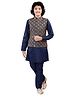 Tricute Full Sleeves Solid Kurta Pyjama With  Block Motif Embroidered & Sequin Embellished Jacket - Navy Blue