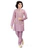 Tricute Full Sleeves Solid Kurta Pyjama With  Block Motif Embroidered & Sequin Embellished Jacket - Dusty Pink