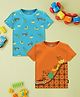 Nauti Nati Pack Of 2 Half Sleeves Forest Animals & Vehicles Printed Tees - Blue & Orange