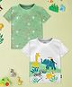 Nauti Nati Pack Of 2 Half Sleeves Forest Theme Animals & Cars Printed Tees - Green & White