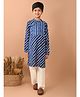 Lilpicks Couture Full Sleeves Leheriya Printed & Bandhani Design  Angrakha Style Kurta With Pyjama Set - Blue  & White