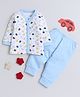 BUMZEE Full Sleeves Footprints Printed Jabla & Pajama Set - White & Blue