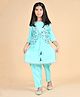 misbis Rangila Silk Full Sleeves Lace Embellished Kurta & Salwar With Seamless Embroidered & Sequin Detailed Jacket - Turquoise Blue
