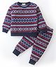 Crayonflakes Polar Fleece Full Sleeves Jacquard Bands Designed Coordinating Sweatshirt & Jogger Set - Navy Blue