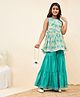 Stylo Bug Sleeveless Tree Detailed Colour Splashed & Lace Embellished Kurta & Sharara Set - Green