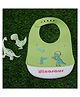 Yellow Bee Silicone Dinosaur Print Bib with Crumb Catcher and Adjustable Closure for Boys - Green and White