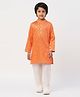 Lil' Drama Full Sleeves Leaf Foil Printed & Gota Lace Embellished Kurta With Pyjama - Orange