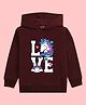 NUSYL Full Sleeves Love Unicorn Printed Hooded Sweatshirt - Burgundy