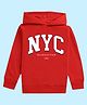 NUSYL Full Sleeves NYC Text Printed Unisex Hooded Sweatshirt - Red