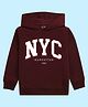 NUSYL Full Sleeves NYC Text Printed Unisex Hooded Sweatshirt - Burgundy