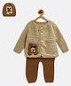 MayRa Knits Full Sleeves Animal Detailed Woollen Hand Knitted Sweater & Pajama With Cap - Brown