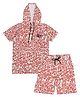 CAVIO Half Sleeves Doodle Art Printed Coordinating Hooded Tee & Shorts Set - Red