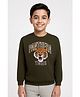 CAVIO Full Sleeves Panthera Tigris Embroidered Tee - Green