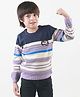 KNITCO Full Sleeves Airplane & Stripe Design Detailed Sweater - Blue