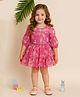 Little Marine Three Fourth Sleeves  Floral Printed A Line Tiered Dress - Pink