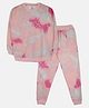 Kiddopanti Full Sleeves Colour Splashed Fleece Coordinating Tee & Joggers Set - Baby Pink